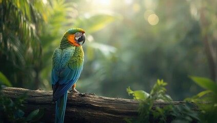 Colorful parrot bird, Greenwinged Macaw, in a natural setting, focusing on wildlife preservation