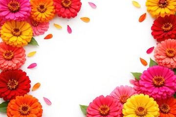 Bright Zinnia petals showcased on a white backdrop perfect for text addition