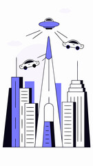 Futuristic Cityscape with Flying Cars and Skyscrapers