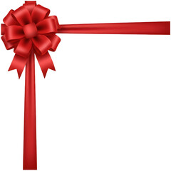 Red ribbon and lush bow corner frame design for gift boxes and banners