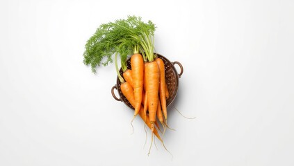 Unwashed yellow carrots in a metal basket for natural food presentation, World Food Day