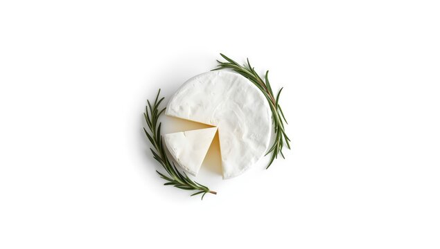 Fresh camembert cheese pieces with rosemary, used as a cheese presentation backdrop
