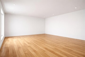 Open spacious area featuring natural wood grain floor and bare white walls optimal for flexible background