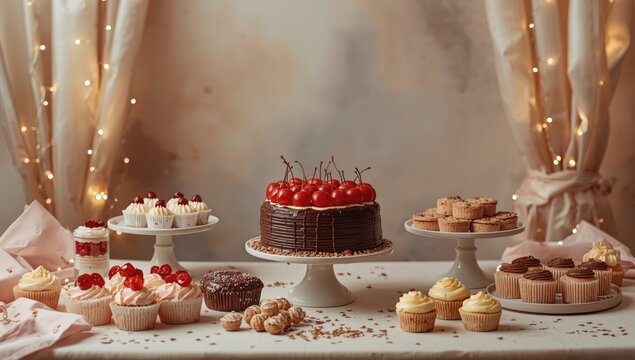 Sweet dishes arranged on a furshet table, highlighting catering setup