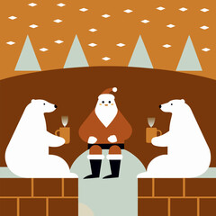 Santa Claus Sharing Hot Cocoa with Polar Bears