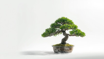 Japanese bonsai tree with carefully manipulated branches, demonstrating pruning and shaping skills