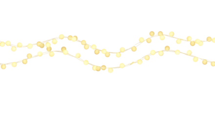 A string of yellow christmas lights isolated on transparent background with a festive ambiance and warm glow