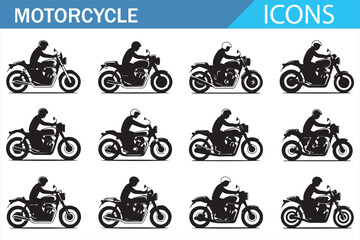 Obraz premium Motorcycle Symbols Icon Set Minimal Black Vector Illustration