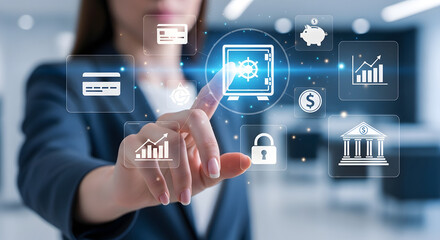 Banking Concept &ndash; Financial Services Icons with Hand Interaction