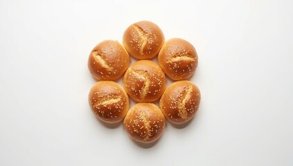Sesame seed buns placed on a plain white backdrop, suitable for bakery branding or menu design