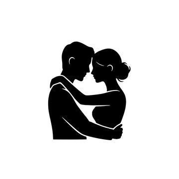 Embracing Couple Love Silhouette Vector