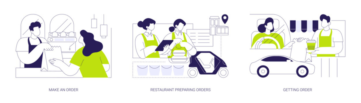 Curbside pickup at a restaurant isolated cartoon vector illustrations se