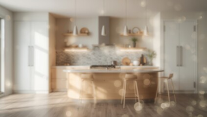 Modern kitchen backdrop with soft focus, ideal for editorial headers and informational displays