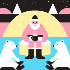 Santa Claus Sharing Hot Cocoa with Polar Bears