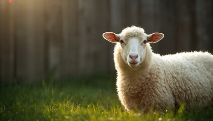 Obraz premium Long-haired sheep grazing at a farm, showcasing wool quality and animal husbandry practices