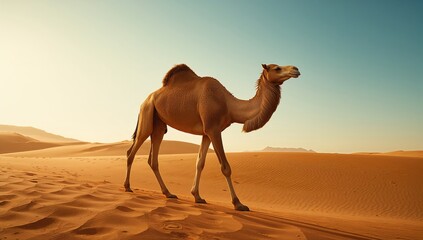 Desert scene with a camel in motion, focusing on animal adaptation to harsh terrain, World Wildlife Day