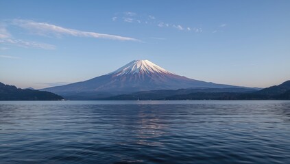 Majestic Mount Fuji with winter snow, suitable for tourism and landscape layouts
