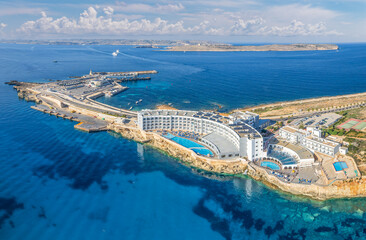 Landscape with Paradise bay and Cirkewwa passenger terminal, Malta