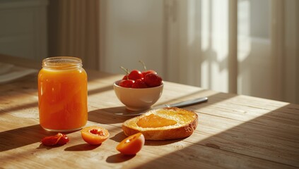 Toasted bread topped with apricot jam, highlighting fruit preserves as a natural sweetener for breakfast