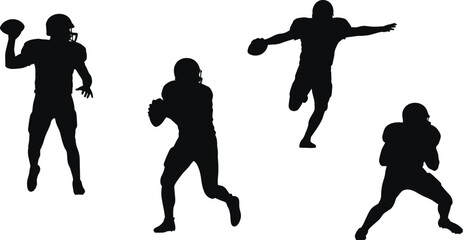 American football players in action poses dynamic silhouettes on transparent background © mst