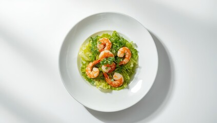 Green salad containing shrimp as a nutritious choice, ideal for health-conscious eating