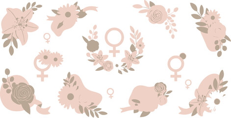 Obraz premium Hand Drawn Watercolor Botanical Flowers and Gender Symbols handdrawn