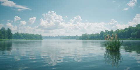 Lush greenery along the shoreline of a lake, ecological stability and habitat protection