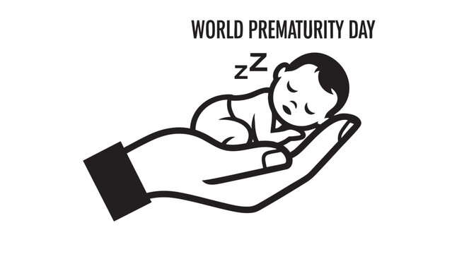 Illustration of sleeping premature baby in supportive care for awareness day