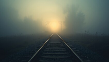 Morning scene with mist-covered railway lines highlighting low visibility and atmospheric conditions