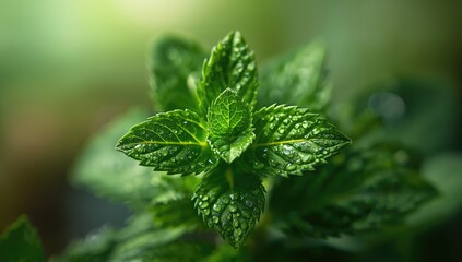 Fresh mint leaves arranged on a lush plant backdrop suitable for culinary or medicinal use, World Herb Day