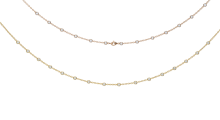 Two layered necklaces with small white beads and a gold clasp isolated on transparent background