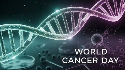 World cancer day awareness concept with dna helix and molecular structures