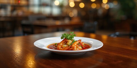 Shrimp in fish sauce with chillies garlic gourd and coriander, highlighting spicy seafood flavor profile