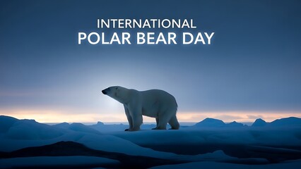 International polar bear day with a polar bear standing on snowy landscape during sunset or sunrise