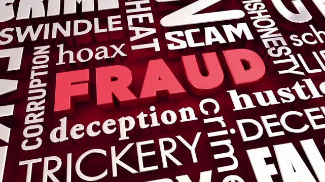 Fraud Words Text Scam Hoax Swindle Lie Deceit 3d Animation
