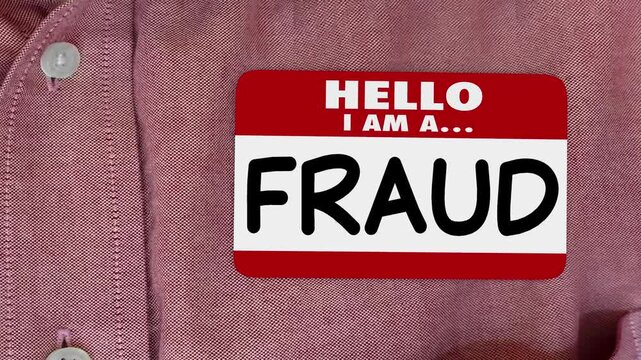 Hello I Am a Fraud Name Tag Sticker Admitted Guilt Confession 3d Animation