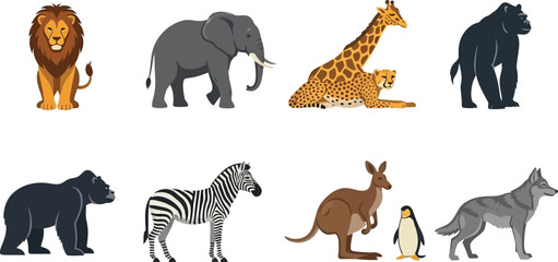 Obraz premium Animal collection featuring lion elephant giraffe and more on transparent background silhouette