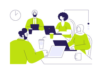 Open space office abstract concept vector illustration.