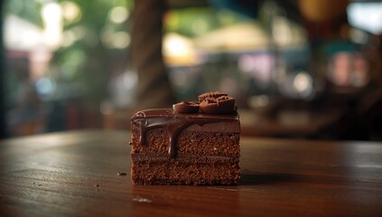 Traditional Indonesian Kue Balok chocolate cake with glossy melted chocolate topping, suited for culinary displays