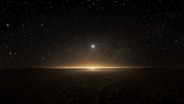 Alien desert terrain under a 360 degree starry sky, serving as a background for environment mapping