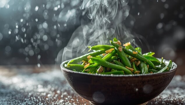 Homemade Chinese stir fry with snow pea shoots and garlic, highlighting simple preparation and fresh produce