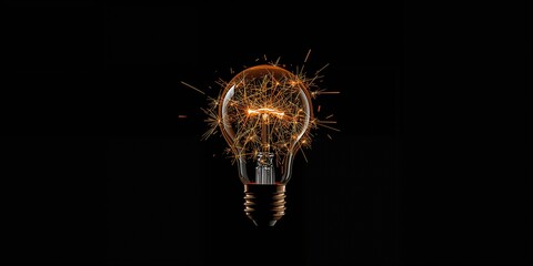 Light bulb with visible sparks on dark backdrop, highlighting electrical discharge risks