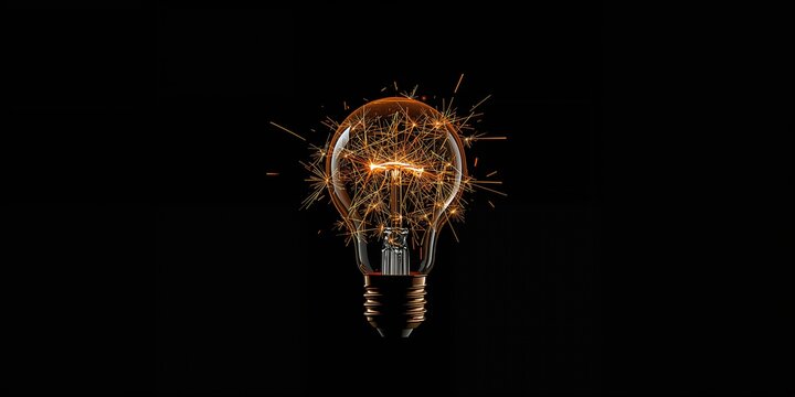 Light bulb with visible sparks on dark backdrop, highlighting electrical discharge risks