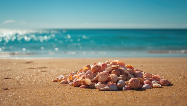 Sea shells on Mazatlan Beach for craft projects, illustrating natural material collection