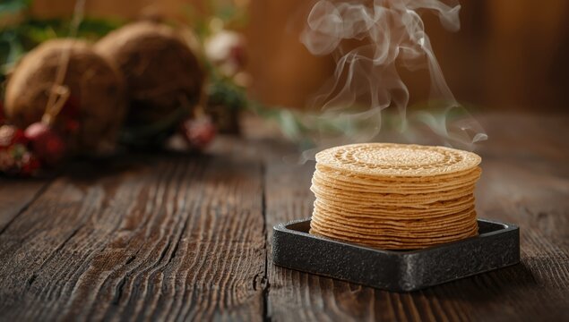 Asian Egg Roll or Kue Semprong, crispy wafer snack made by shaping egg batter with an iron mold, ideal for festive treats