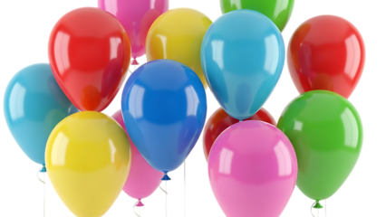 Vibrant cluster of colorful balloons isolated on transparent background