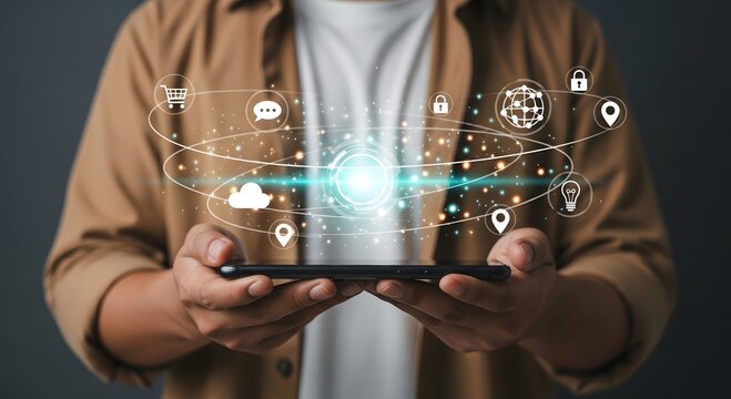 Explore mobile technology and digital transformation concept with smart devices and cloud computing tools - Powered by Adobe