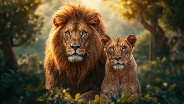 Detailed drawing of a lion and a concubine in a realistic style, focusing on animal and human interaction, World Wildlife Day