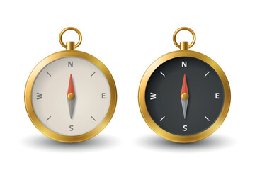Vector 3d Realistic Compass Icon Set. Minimalistic Compass Illustration with Black and White Dial. Navigation Compass Clipart. Travel and Adventure Design Template