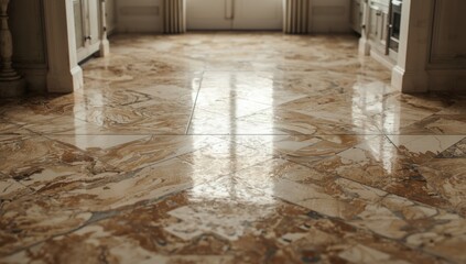 Fototapeta premium Elegant marble floor tiles used as a decorative surface, showcasing intricate veining